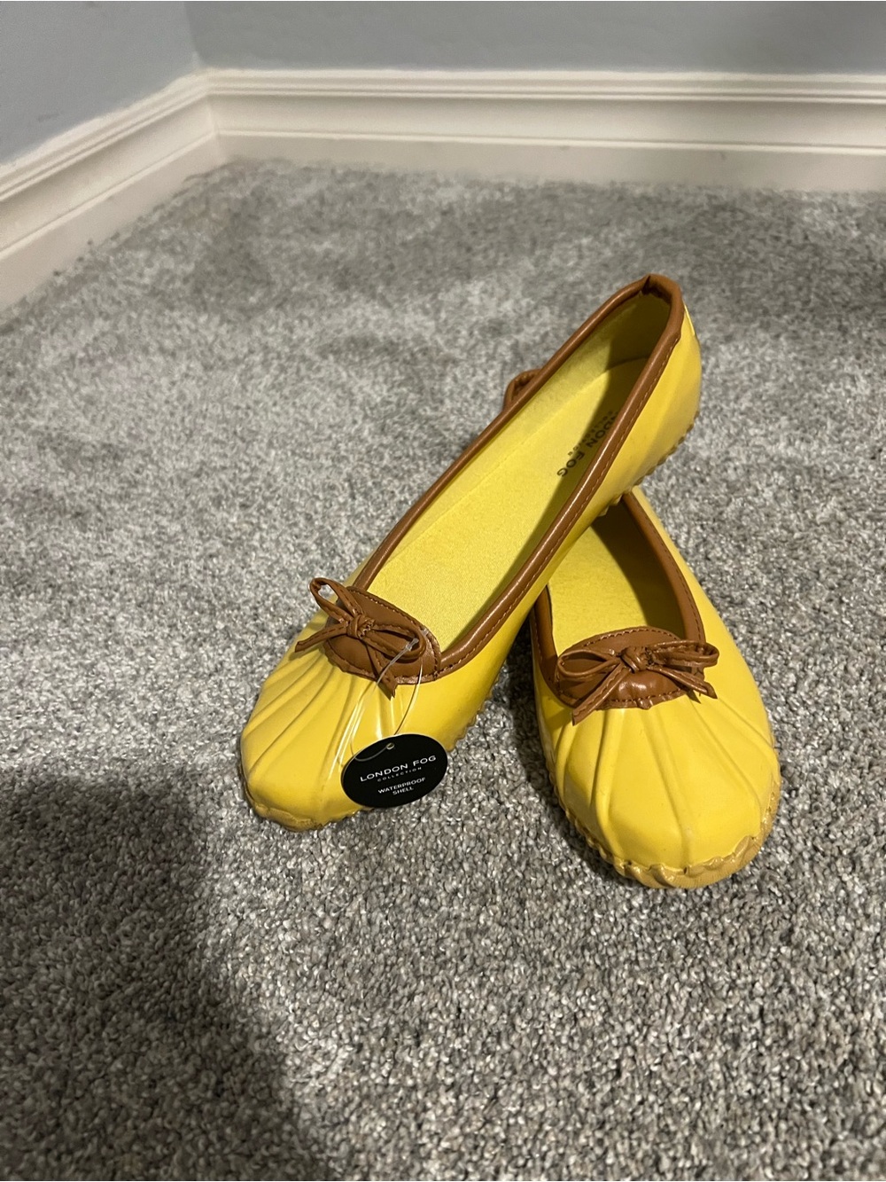 London Fog Yellow Ballet Flats with Brown Trim